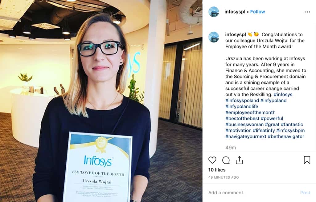 Employee of the month Urszula Wojtal posted on Instagram by infosyspl